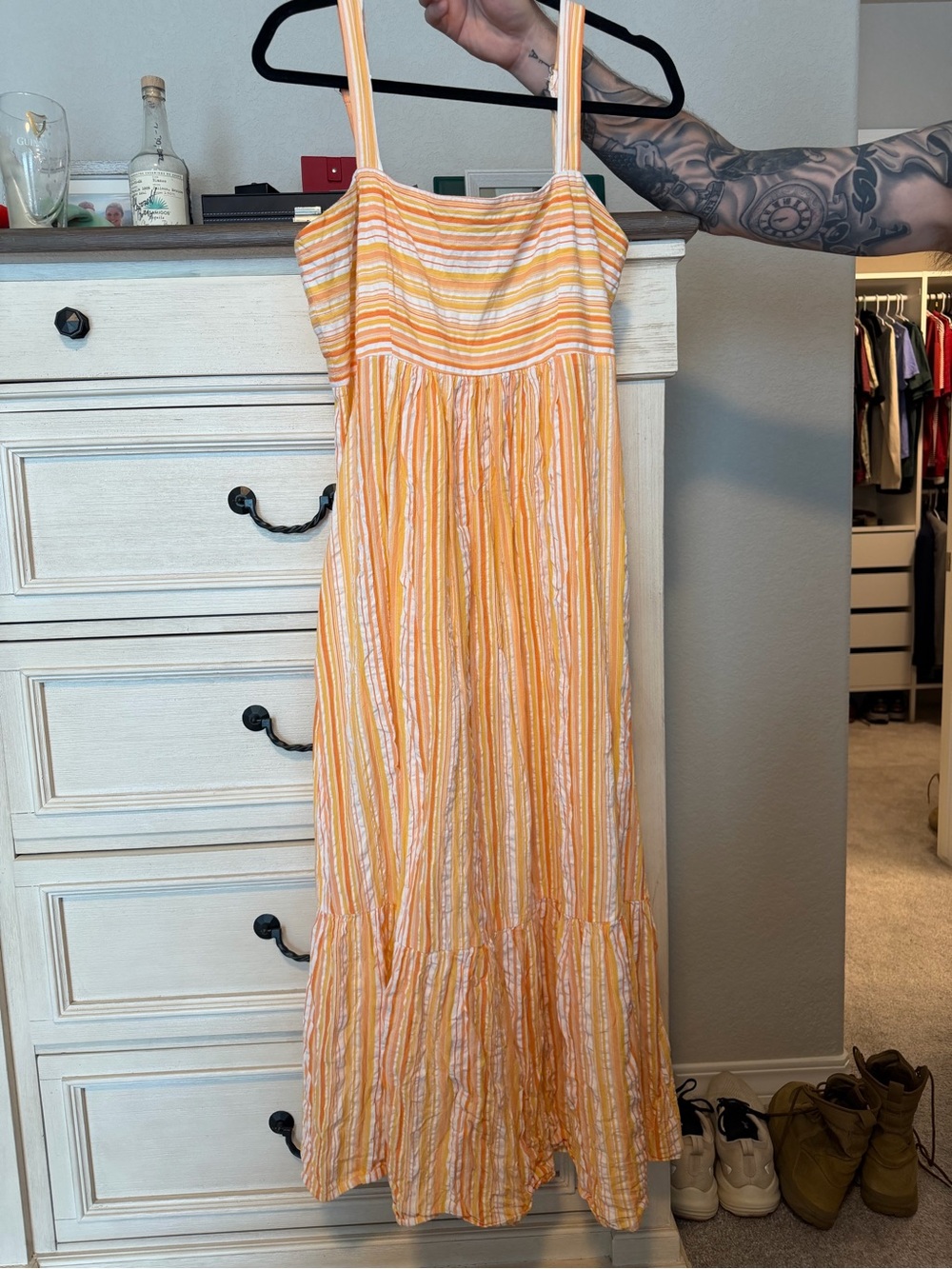 London Times Yellow and White Striped Maxi Dress
